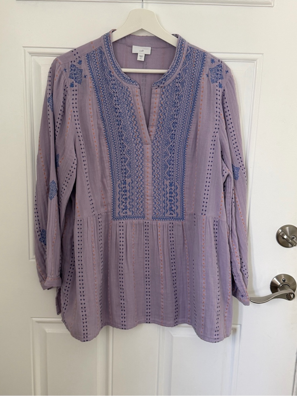 J. Jill Lavender Embroidered Peasant cotton Blouse